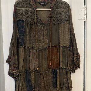 Young Threads Olive Patchwork Peasant Tunic
